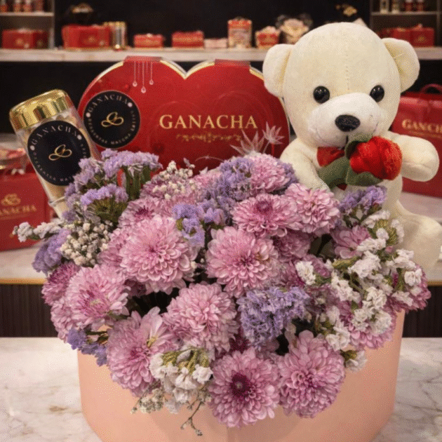 Roses and Ferraro Rocher heart box -14 roses and 18 Ferraro Rocher